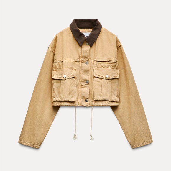 Zara Jackets & Blazers - ZARA CONTRASTING COLLAR CROP JACKET XS 5520/071 BARN CHORE COAT FALL VIRAL